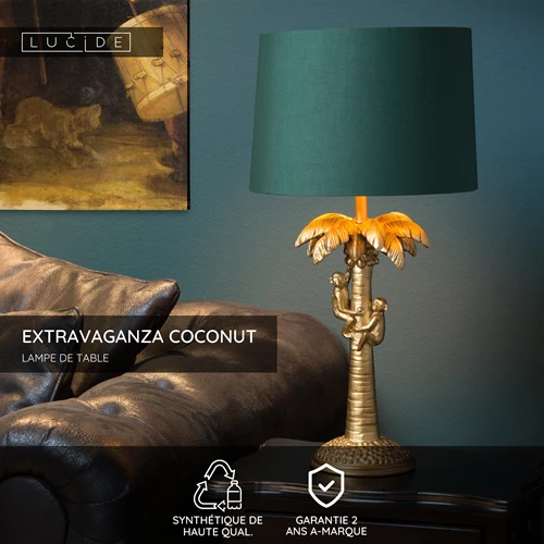 Lucide EXTRAVAGANZA COCONUT - Lampe de table - Ø 30,5 cm - 1xE27 - Or Mat / Laiton - USP